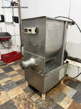 Stainless steel meat grinder with size 98 opening.